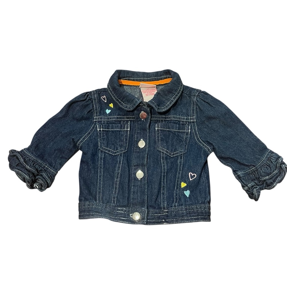 Nannette Kids Girl's‎ 3T Denim Jacket Button Up Ruffle Sleeve Unicorn Hearts